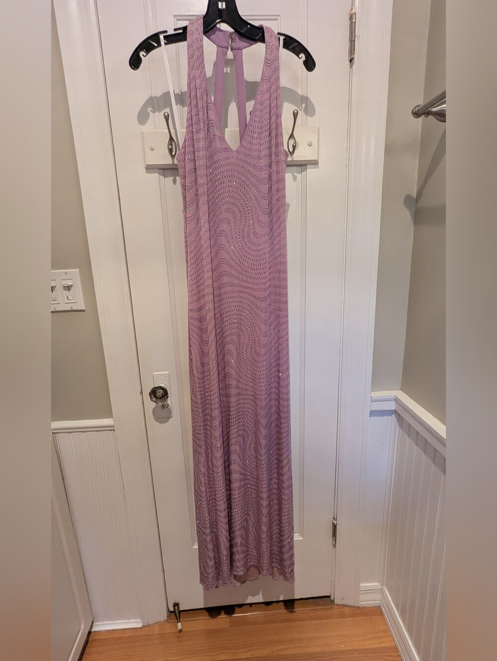 90s Vintage Alex Evenings Lavender Sequin Halter Maxi Dress